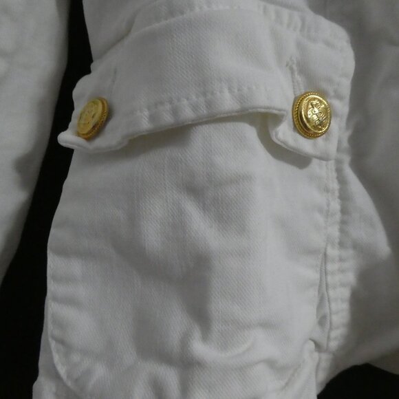 ZARA - Love Trf | small | White Denim Jacket | Gold Button Detail | Hook Closure - Picture 6 of 16